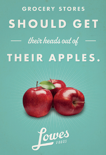 edgy marketing wordplay reads "grocery stores should get their heads out of their apples", risky marketing campaigns