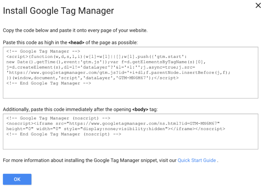 Install Google Tag Manager Code