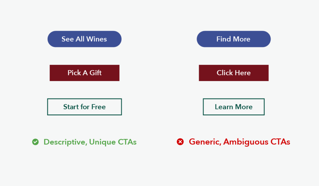 Examples of descriptive vs. generic CTA buttons